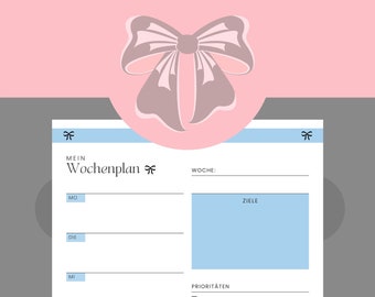 Wochenplaner Montag bis Sonntag für Notizen, Aufgaben und Wichtiges, Planer für Zuhause und Arbeit, druckbarer Planer, sofortiger download