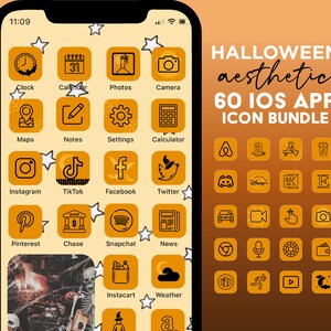 Halloween ästhetische iPhone App Icons, Hexe iOS 14 App Icon Bundle, iPhone Home Screen App Covers, Oktober App Icons, süße Halloween-Symbole