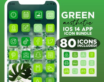 80 Green Aesthetic Ios 14 App Icon Pack for iPhone Homescreen