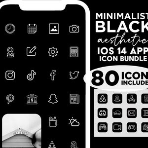80 Black Minimalist Aesthetic iOS 14 App Icons for iPhone Home Screen | App Covers for iPhone | Black Gothic Aesthetic App Icons