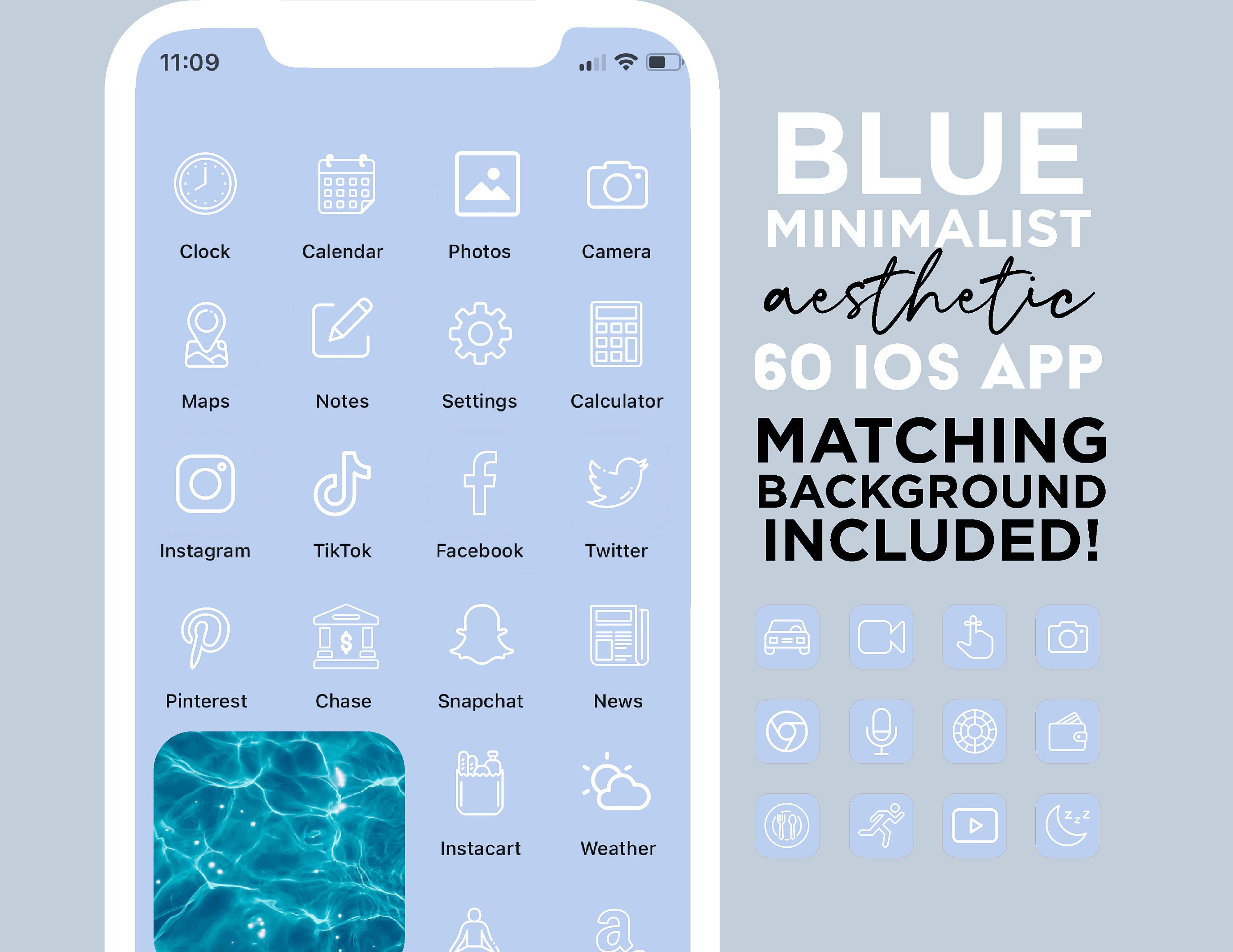 60 Blue Minimalist App Icons For Ios 14 Iphone Sky Blue Etsy