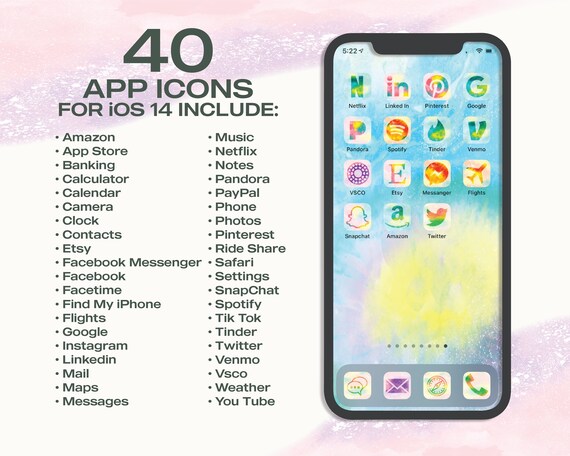 App Icons Ios 14 Aquarelle Pastel Aesthetic App Covers Etsy