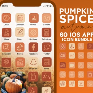 60 iOS14 App Icons, Fall Aesthetic, App Covers, Pumpkin Spice Icons Bundle, IOS14 App Aesthetic, IOS 14, IOS Themes, Autumn Icons for iPhone
