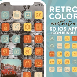 60 Retro Aesthetic App Icons for iOS 14 | Vintage Colors | iOS Vintage App Icon Theme | Minimalist App Covers