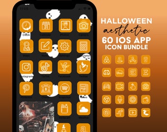 Halloween iPhone App Icons, Witch Aesthetic iOS 14 App Icon Bundle, Black and Orange, iPhone Home Screen App Covers, October App Icons
