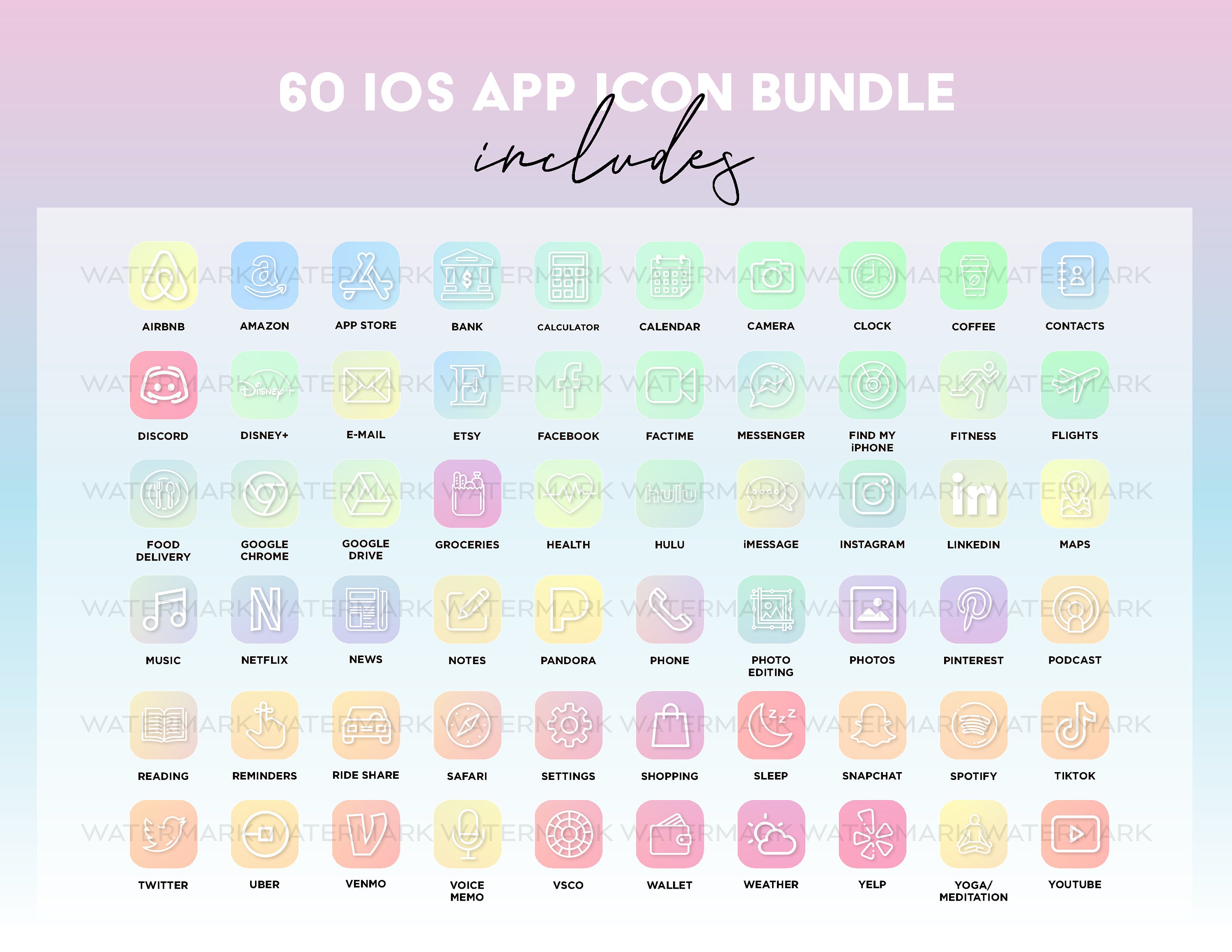 Pastel Rainbow Ios14 App Icons for iPhone Pastel Aesthetic App Covers ...