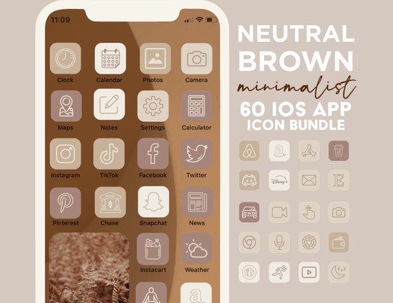 60 Ios14 App Icons Natural Brown Theme App Covers Etsy