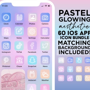 60 Pastel Aesthetic App Icons for iOS 14 | Pink, Blue, Purple iPhone Theme | Bundle of 60 App Covers for iPhone Homescreen