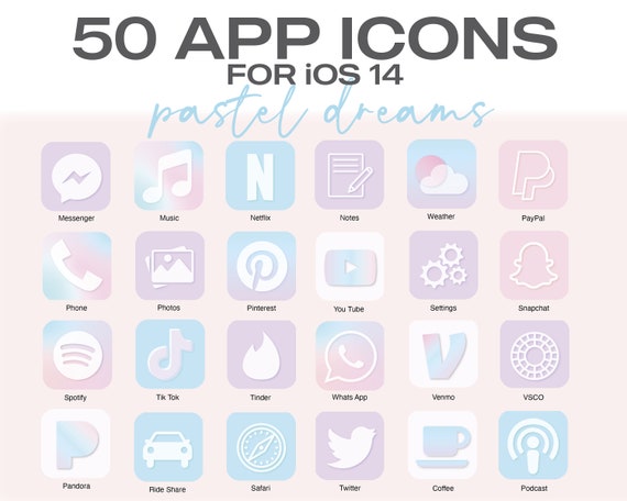 Pastel Aesthetic iPhone Ios14 App Icons 50 App Pack Pink App
