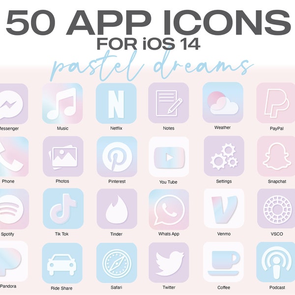 Pastell ästhetische iPhone iOS14 App Icons | 50 App Pack | Rosa App Abdeckungen | Girly App Icons | iOS 14 App Hüllen für iPhone