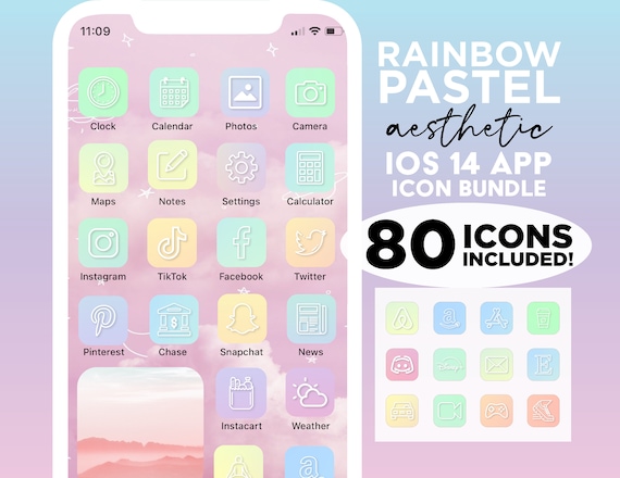 Theme App Icon Covers Ios 14 80 Pastel Rainbow App Icons For