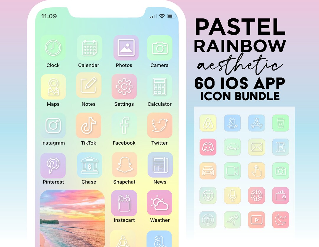 Pastel Rainbow Ios14 App Icons for iPhone | Pastel Aesthetic App Covers ...