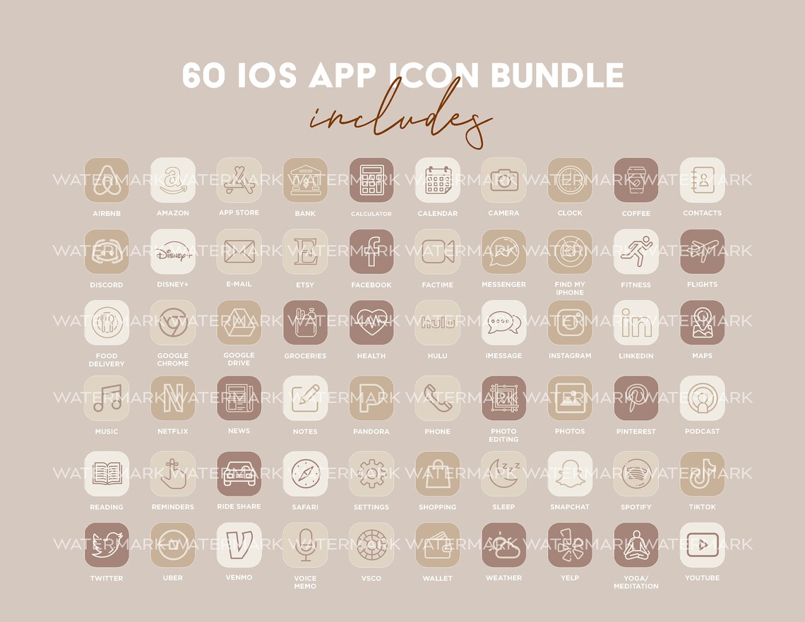 Ios Brown Icon 60 Ios14 App Icons, Natural Brown Theme, App Covers, Minimalist, Icons ...