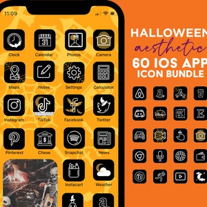 Halloween ästhetische iPhone App Icons, Hexe iOS 14 App Icon Bundle, iPhone Home Screen App Covers, Oktober App Icons, süße Halloween-Symbole