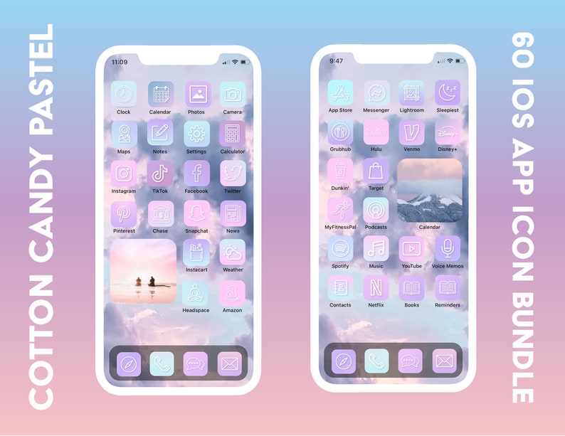 Pastel Aesthetic iPhone iOS14 App Icons 60 App Pack Pink