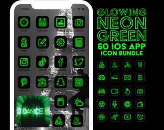 60 iOS 14 App Icons Pack - Neon Green Aesthetic App Icons for iOS 14 - Neon App Covers