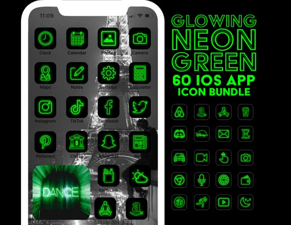 60 Ios 14 App Icons Pack Neon Green Aesthetic App Icons For Etsy