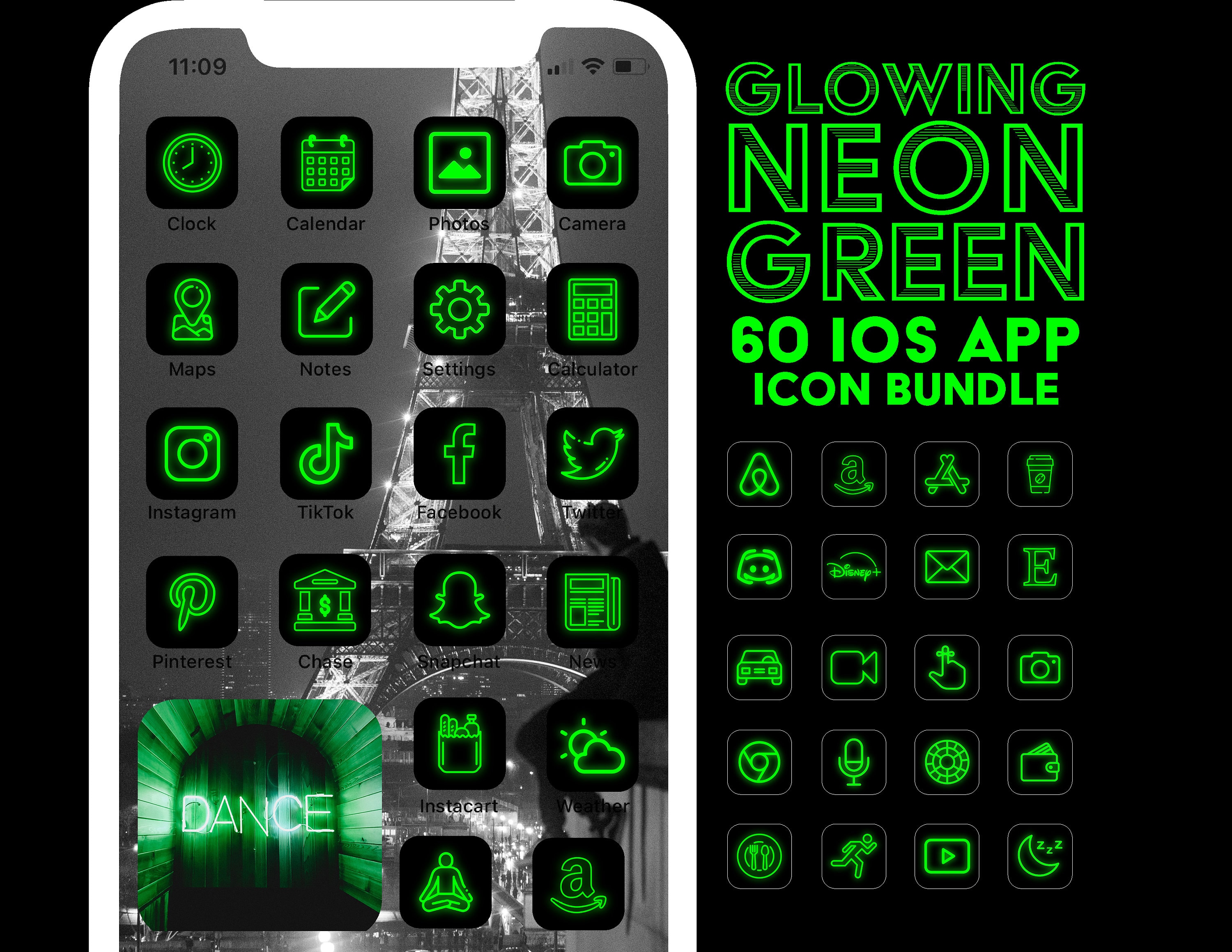60 Ios 14 App Icons Pack Neon Green Aesthetic App Icons for - Etsy
