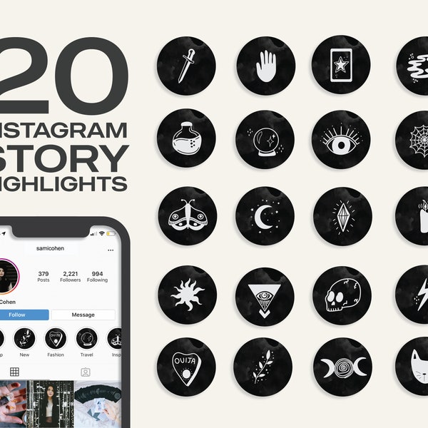 Gothic Instagram Story Highlight Icons - Instagram Covers - DIY Branding - Witch Aesthetic - Black and White Instagram Story Highlight Icons