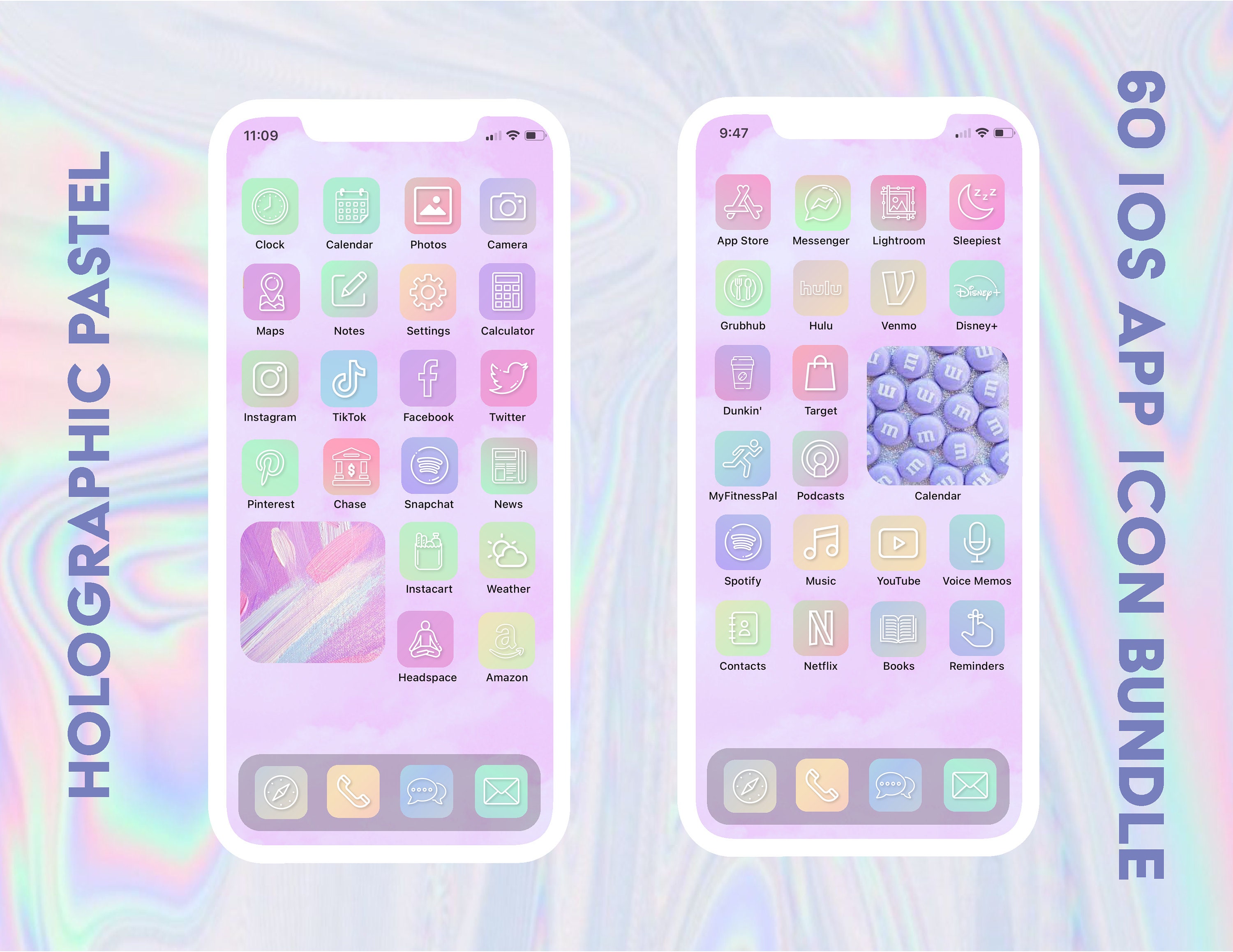 Pastel Rainbow Holographic Ios 14 App Icons | Ios App Theme Tumblr ...