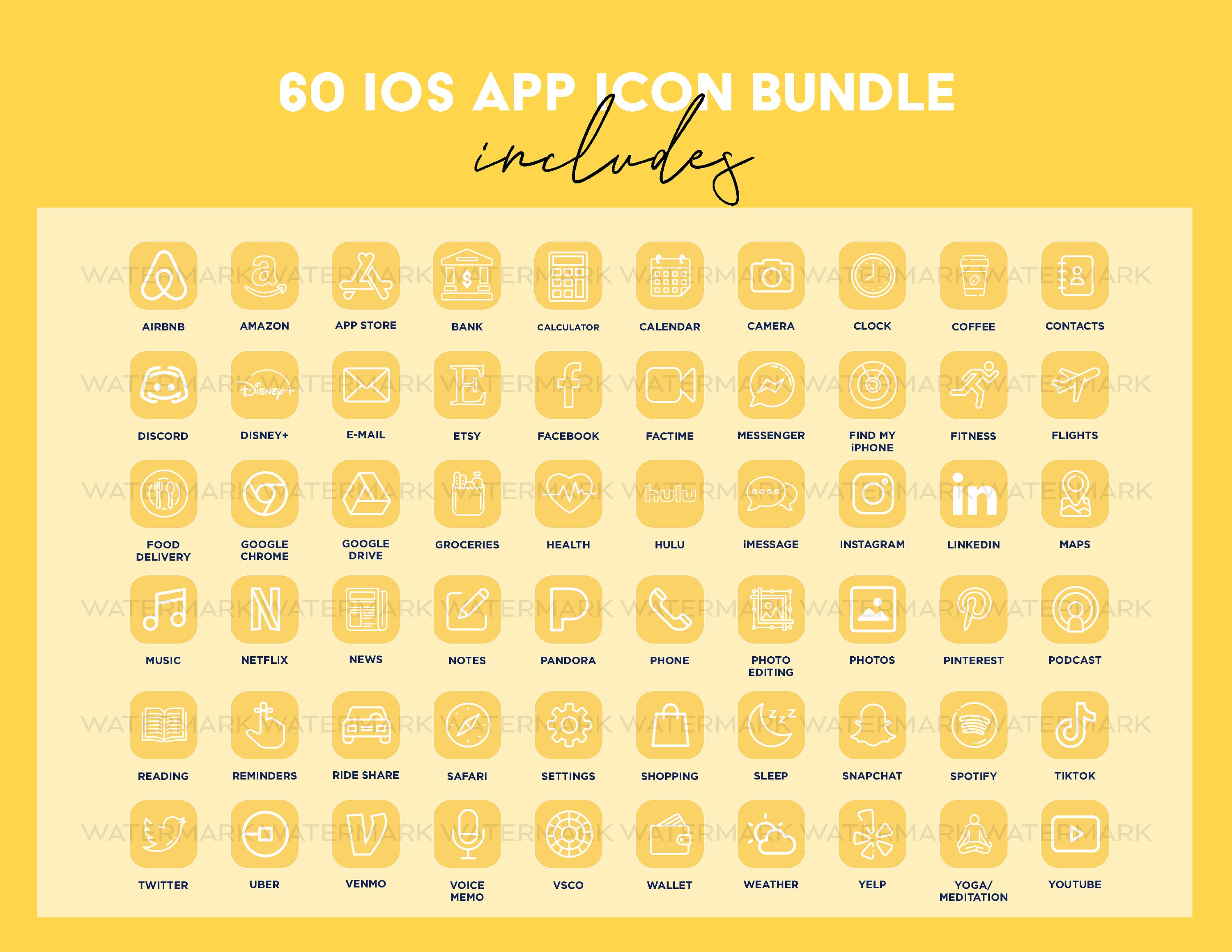 60 Yellow Aesthetic Ios 14 App Icons Ios 14 iPhone Theme Pack of 60