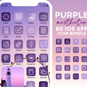 60 Purple iPhone iOS 14 App Icons | Pastel Aesthetic App Covers | iOS Themes | Icons for iPhone