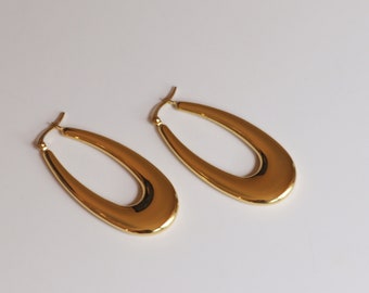 Stainless Steel Flat Chunky Oval Hoop Earrings