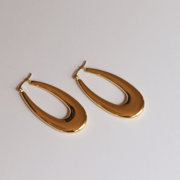 Stainless Steel Flat Chunky Oval Hoop Earrings