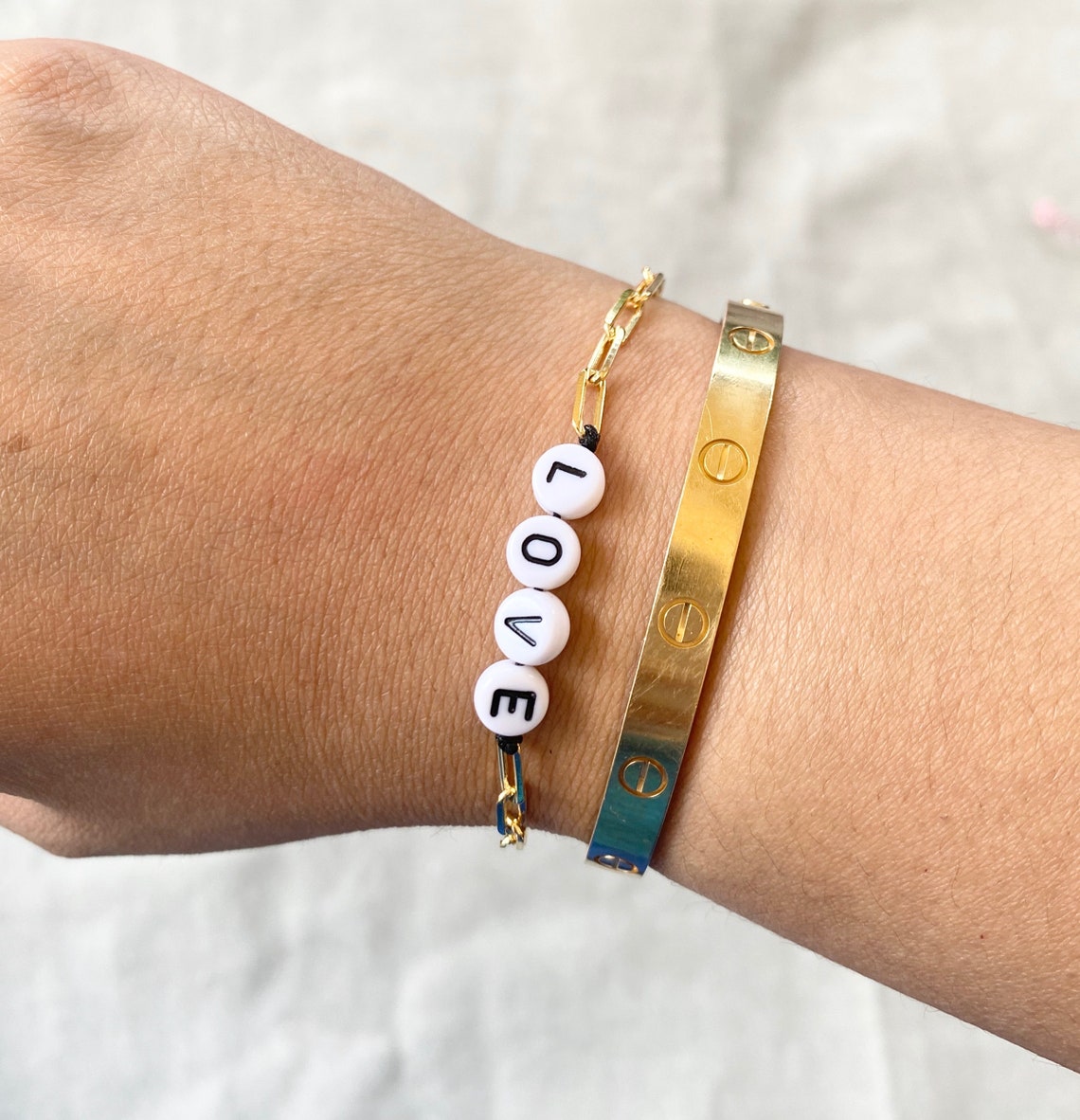 This 18K Gold Filled custom Letters Paper Clip Bracelet Etsy