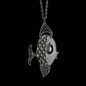 Vintage 1965 Silver Fish Necklace: Groovy Mod Medallion
