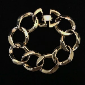 Vintage gold plated large link chain bracelet//50s gold chain link metal bracelet//vintage gold plated thick cable chain metal link bracelet