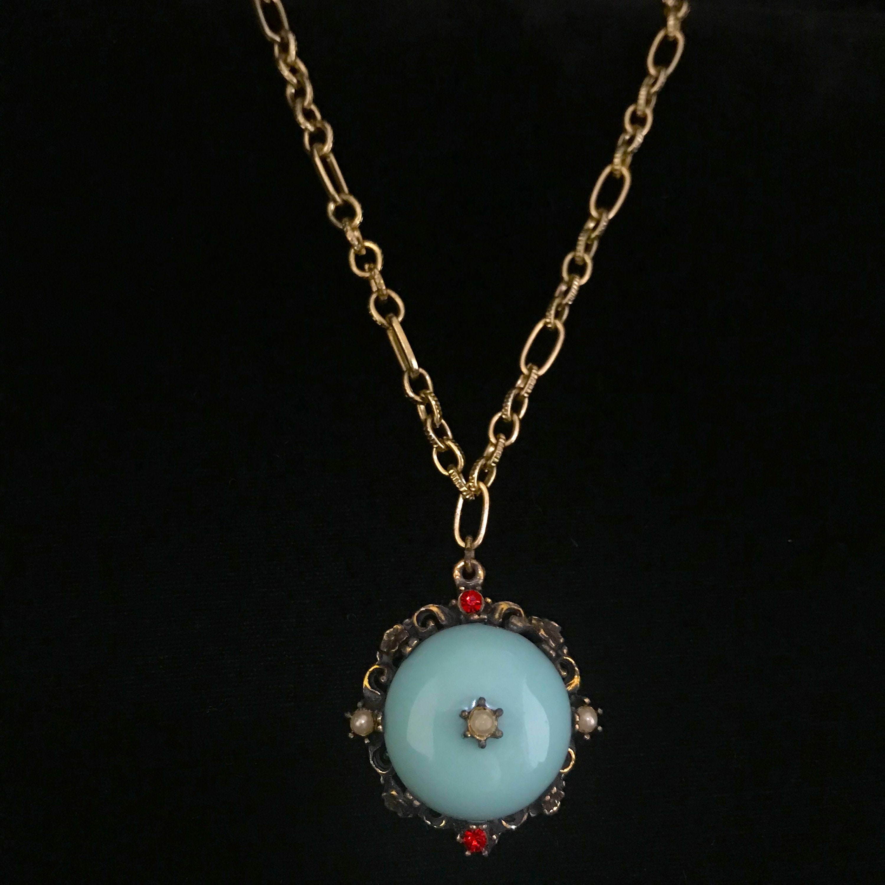 Lot De 2 Colliers Vintage Avec Pendentifs Perles Cuivre - Style Belle Époque XIXe, Longueurs 50 Et 56 Cm