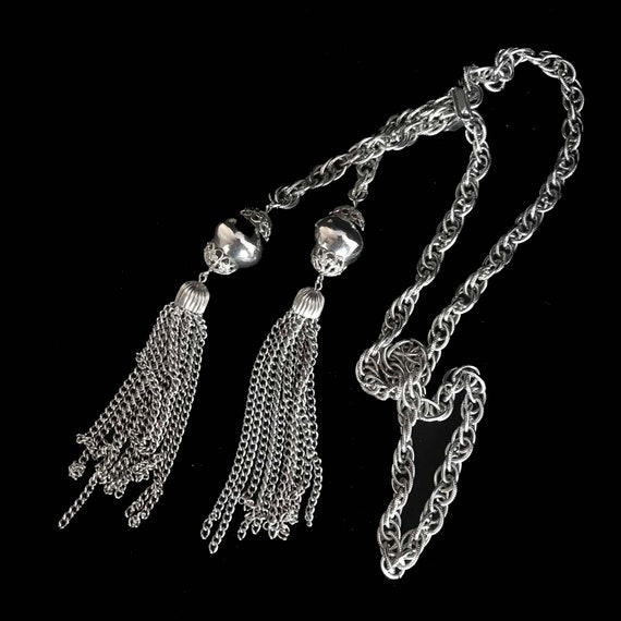 Long silver tone bolero with huge tassels necklace
