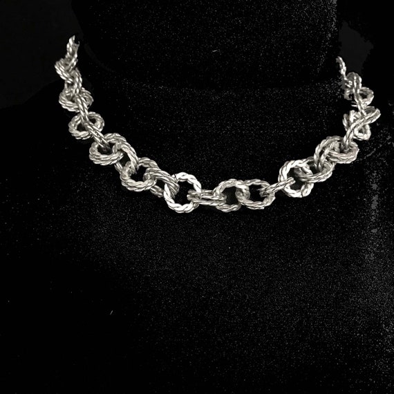 Vintage silver tone choker thick chain//16" antiq… - image 6