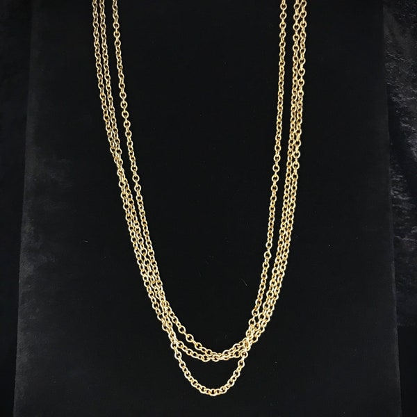 Vintage Celebrity multi-strand antiqued gold chain necklace//50s Celebrity multi-chain gold necklace//26" three strand Celebrity gold chain