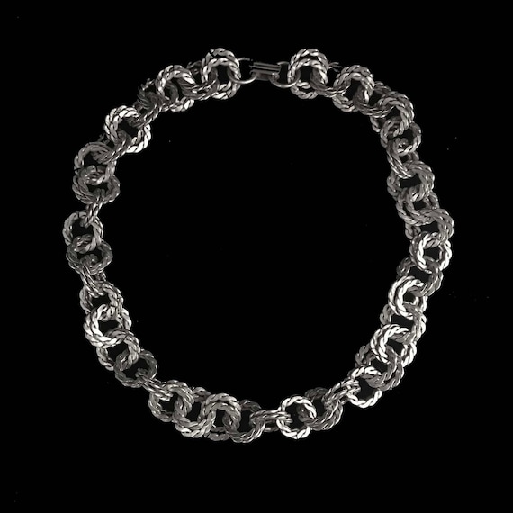 Vintage silver tone choker thick chain//16" antiq… - image 1