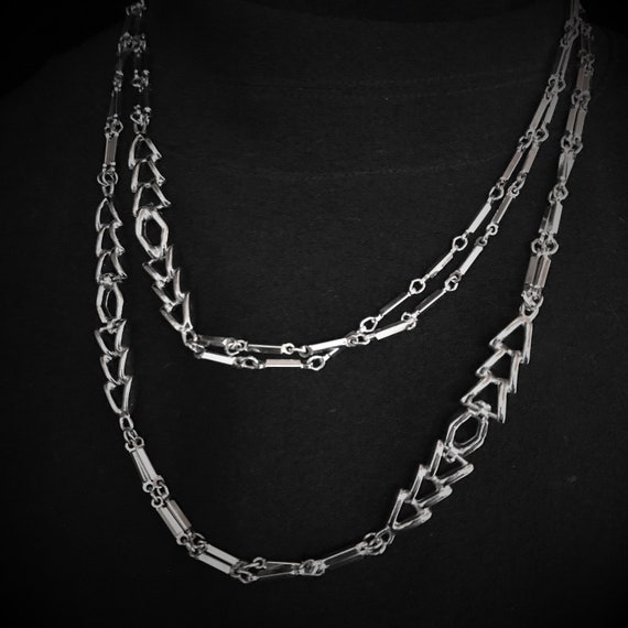 Vintage silver tone chain necklace/long silver ch… - image 9