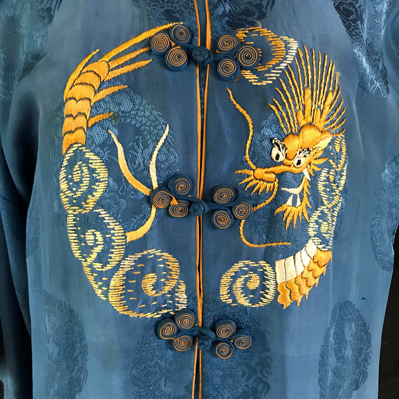 30's Vintage Satin Embroidered Dragon Chinese Robe Etsy