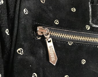 Vintage Gaultier bag//vintage Gaultier skull briefcase//vintage black suede Gaultier bag//vintage punk Gaultier skull tote/1988 Gaultier bag