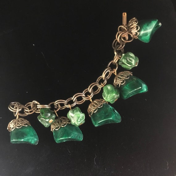 Vintage cocktail charm bracelet//faux malachite c… - image 5