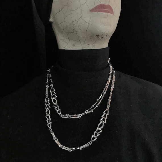 Vintage silver tone chain necklace/long silver ch… - image 5