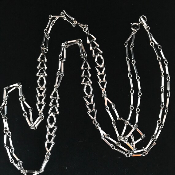 Vintage silver tone chain necklace/long silver ch… - image 1