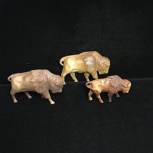 Vintage Celluloid Bison Figurines - Set of 3 - American Buffalo Toys