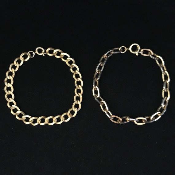 Vintage Gold Chain Bracelet Set: Textured & Smooth Link, 1950s