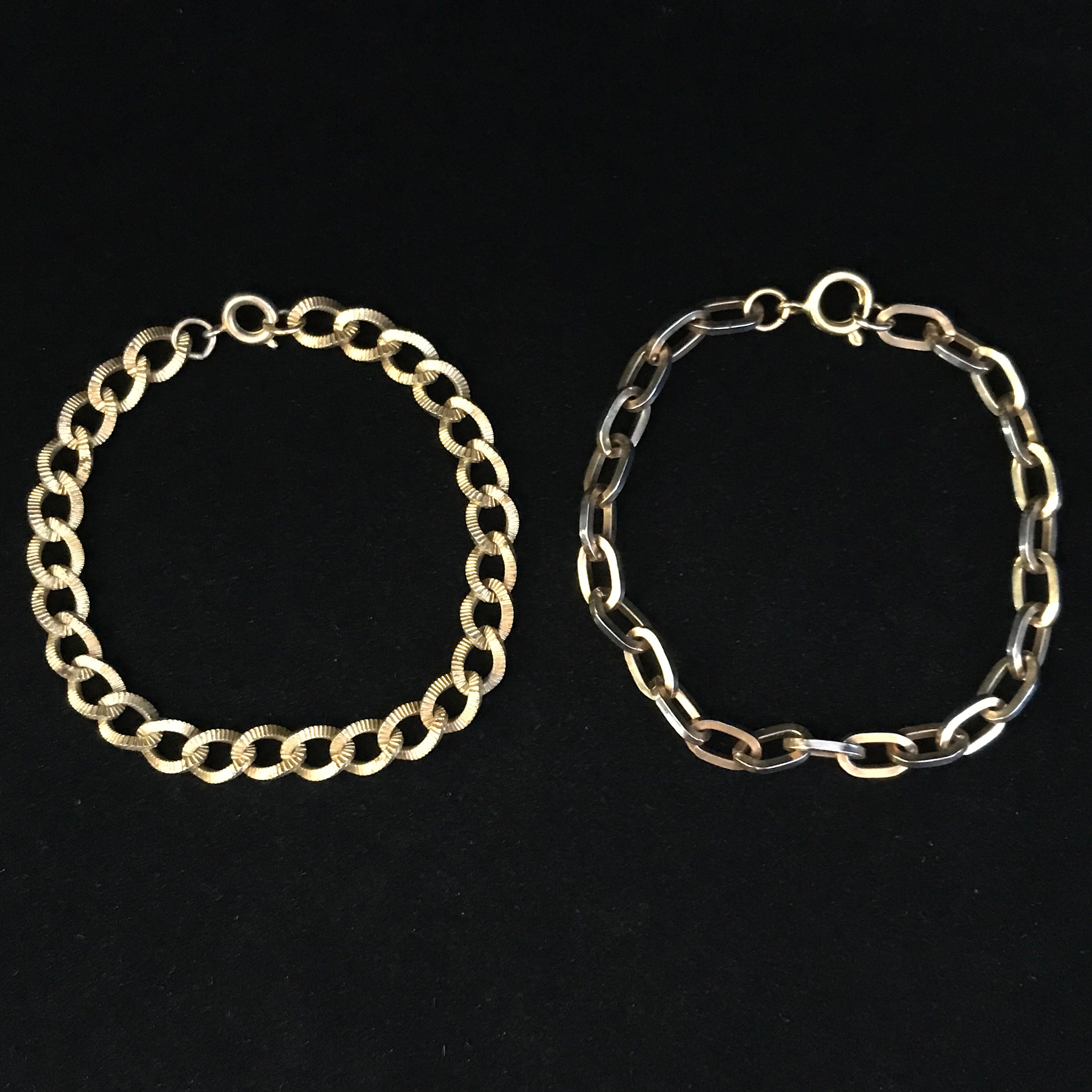 Vintage Gold Chain Bracelet Set: Textured & Smooth Link, 1950s