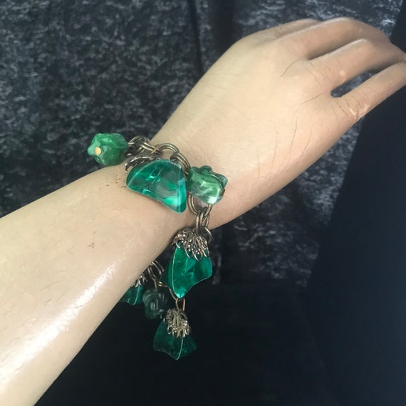 Vintage cocktail charm bracelet//faux malachite c… - image 2