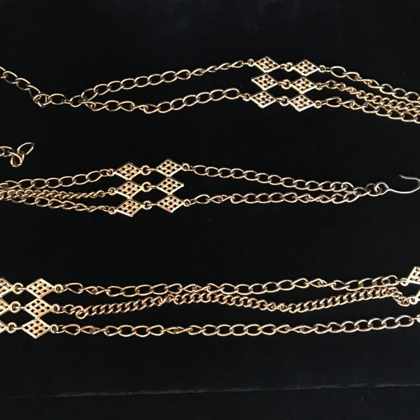 Long,multi-strand gold necklace or belt//modernist gold necklace or chain belt//36" chain belt//long vintage belly chain