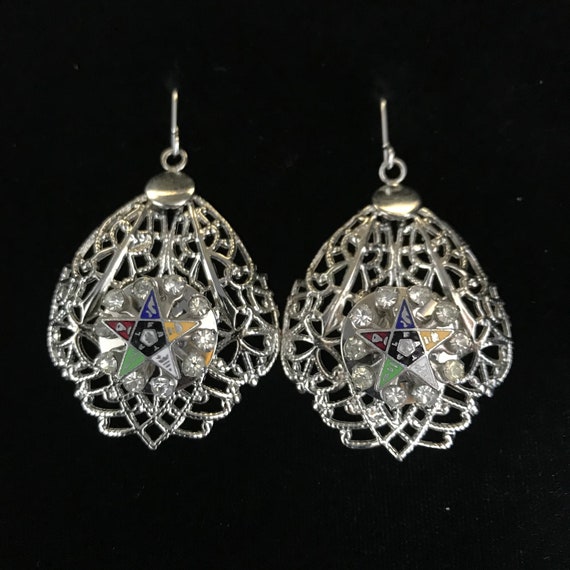 Vintage Eastern Star earrings//vintage enameled E… - image 9