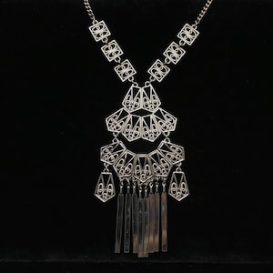 Vintage Coro Filigree Pendant Necklace: 4&quot; Dangle Charm, 1960s Costume Jewelry