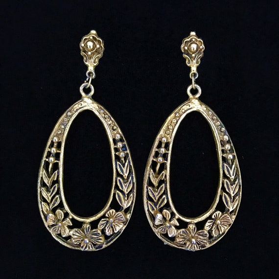 Vintage gold open work hoop earrings//30's earring